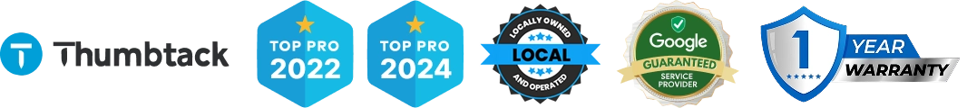 AGJ Painting trust badges including Thumbtack Top Pro, Google Guaranteed, local business, and workmanship warranty